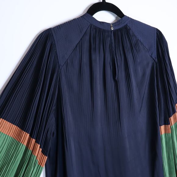 ULLA JOHNSON Rosa Pleated Satin Blouse Midnight Navy Long Sleeve Women's 6 - Picture 8 of 15
